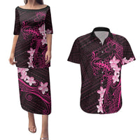 Pink Hawaii Couples Matching Puletasi and Hawaiian Shirt Hammerhead Shark Tattoo Curve Polynesian LT14 Pink - Polynesian Pride