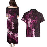 Pink Hawaii Couples Matching Puletasi and Hawaiian Shirt Hammerhead Shark Tattoo Curve Polynesian LT14 - Polynesian Pride