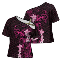 Pink Hawaii Cross Shoulder Shirt Hammerhead Shark Tattoo Curve Polynesian - Polynesian Pride
