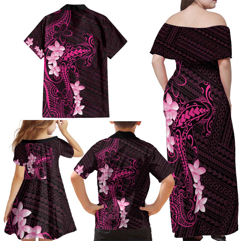 Pink Hawaii Family Matching Off Shoulder Maxi Dress and Hawaiian Shirt Hammerhead Shark Tattoo Curve Polynesian - Polynesian Pride