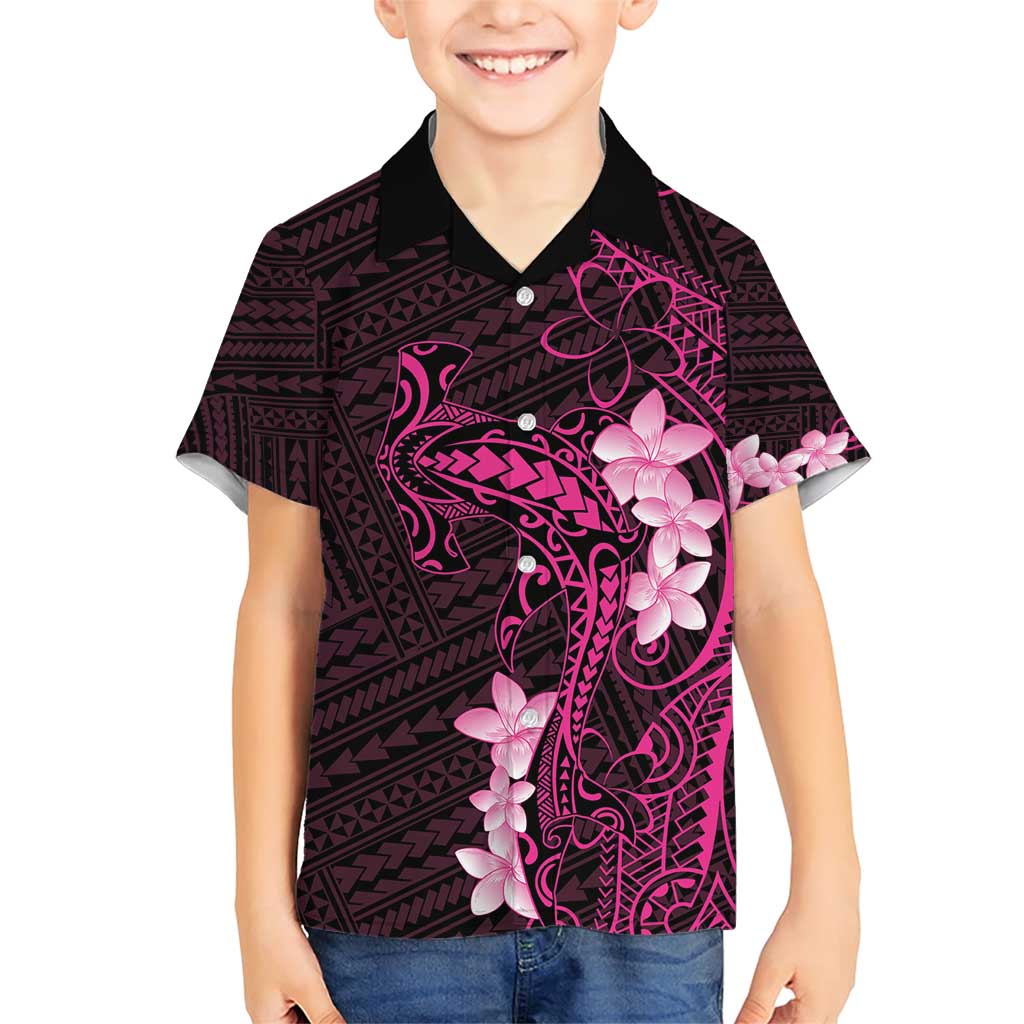 Pink Hawaii Family Matching Short Sleeve Bodycon Dress and Hawaiian Shirt Hammerhead Shark Tattoo Curve Polynesian - Polynesian Pride