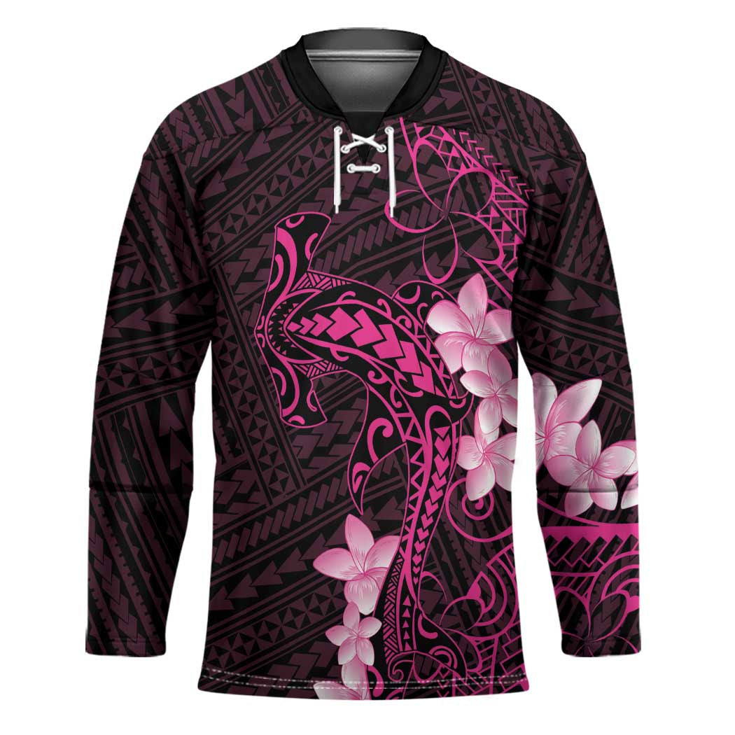 Pink Hawaii Hockey Jersey Hammerhead Shark Tattoo Curve Polynesian - Polynesian Pride