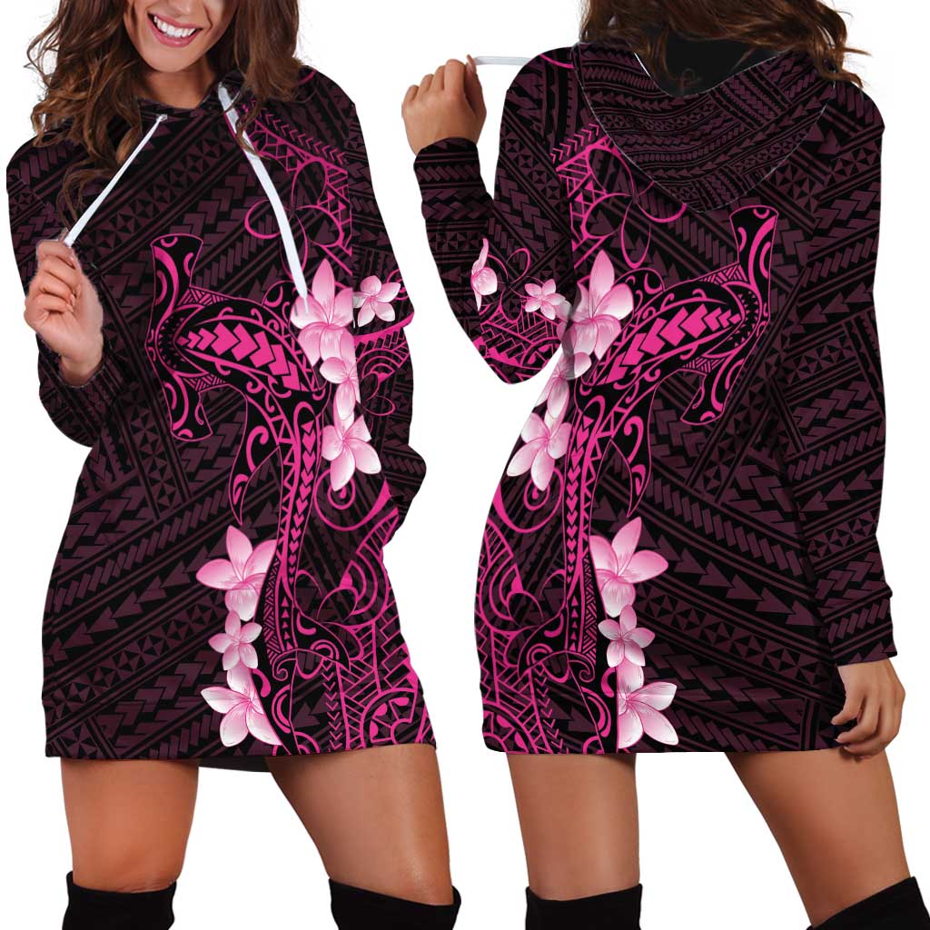 Pink Hawaii Hoodie Dress Hammerhead Shark Tattoo Curve Polynesian - Polynesian Pride