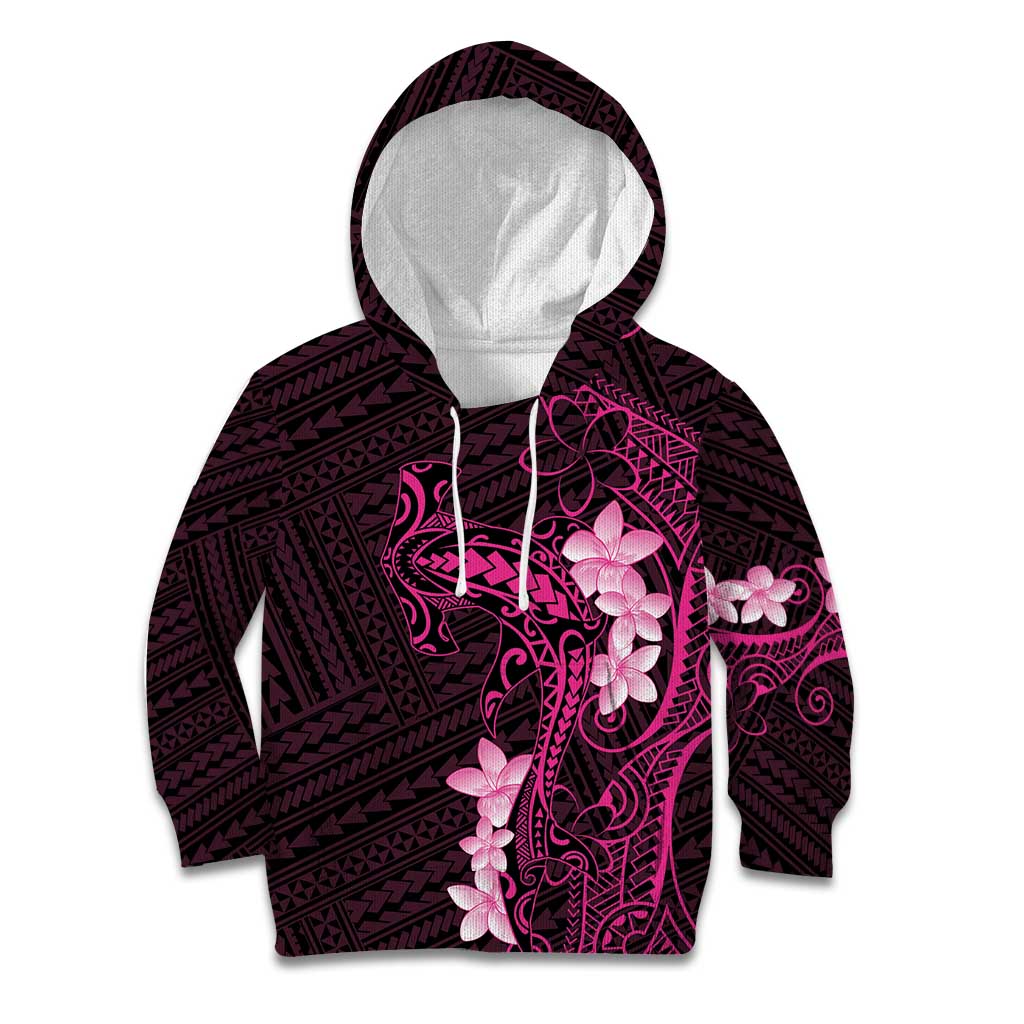 Pink Hawaii Kid Hoodie Hammerhead Shark Tattoo Curve Polynesian - Polynesian Pride
