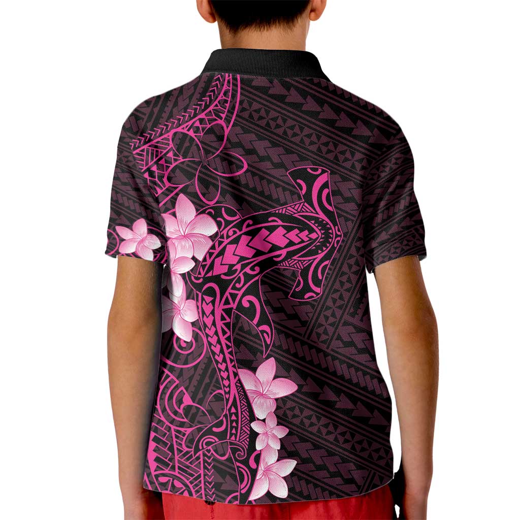 Pink Hawaii Kid Polo Shirt Hammerhead Shark Tattoo Curve Polynesian - Polynesian Pride