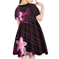Pink Hawaii Kid Short Sleeve Dress Hammerhead Shark Tattoo Curve Polynesian - Polynesian Pride