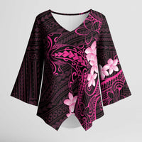 Pink Hawaii Kimono Sleeve Blouse Hammerhead Shark Tattoo Curve Polynesian LT14 Female Pink - Polynesian Pride