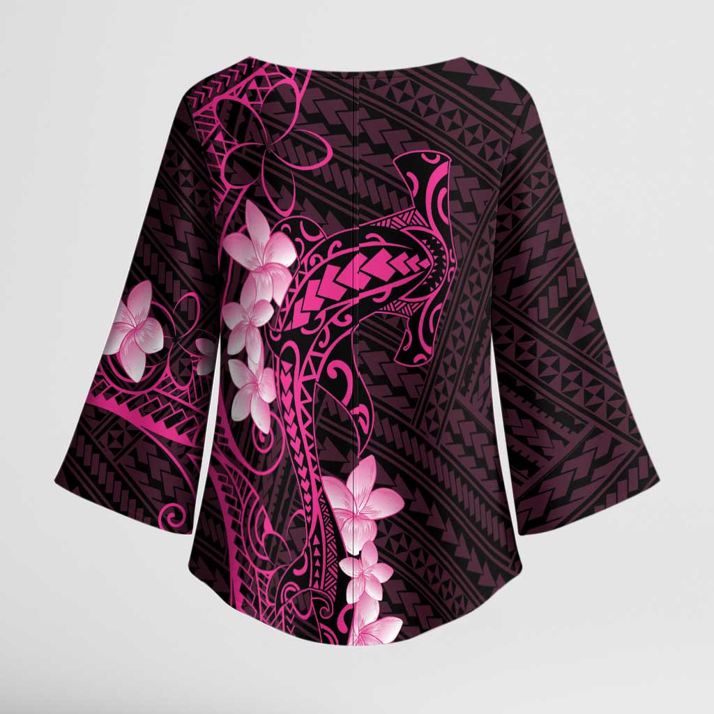 Pink Hawaii Kimono Sleeve Blouse Hammerhead Shark Tattoo Curve Polynesian LT14 - Polynesian Pride