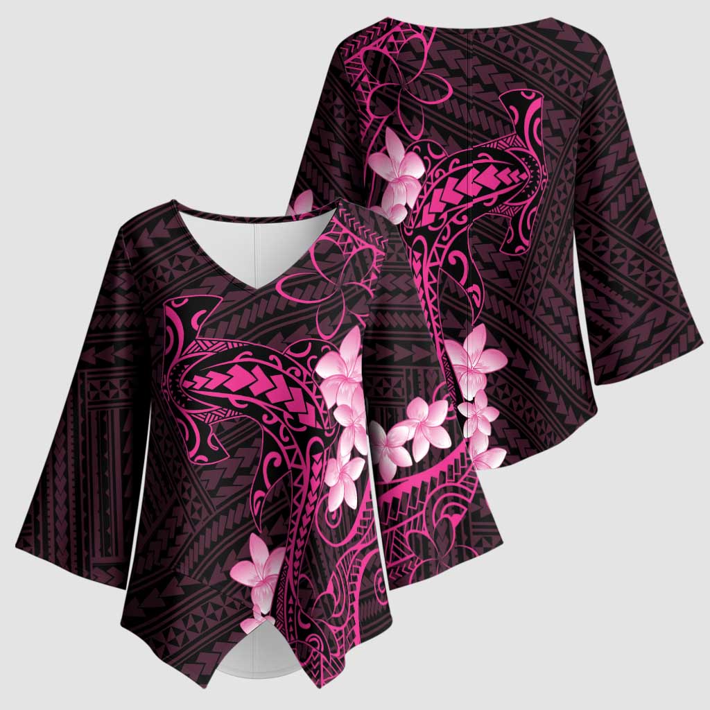 Pink Hawaii Kimono Sleeve Blouse Hammerhead Shark Tattoo Curve Polynesian LT14 - Polynesian Pride