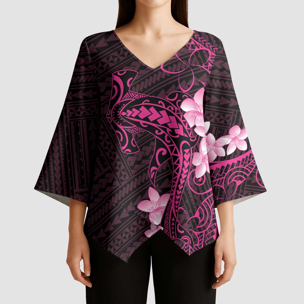 Pink Hawaii Kimono Sleeve Blouse Hammerhead Shark Tattoo Curve Polynesian LT14 - Polynesian Pride