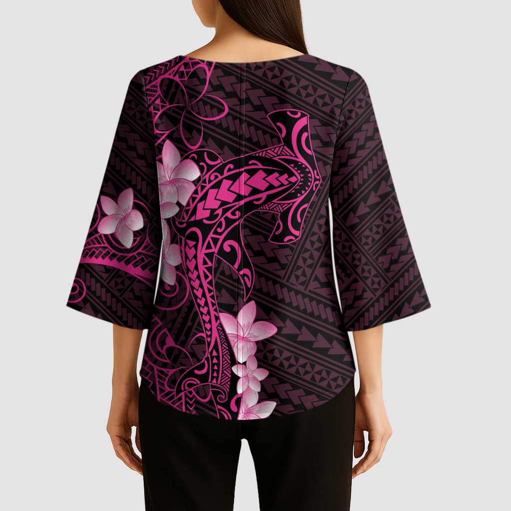 Pink Hawaii Kimono Sleeve Blouse Hammerhead Shark Tattoo Curve Polynesian LT14 - Polynesian Pride