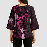 Pink Hawaii Kimono Sleeve Blouse Hammerhead Shark Tattoo Curve Polynesian LT14 - Polynesian Pride