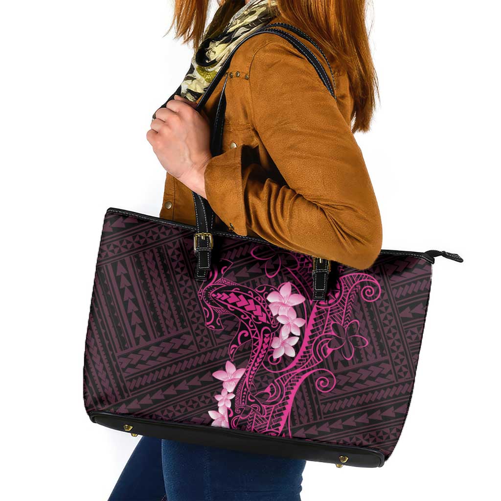 Pink Hawaii Leather Tote Bag Hammerhead Shark Tattoo Curve Polynesian - Polynesian Pride