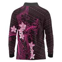 Pink Hawaii Long Sleeve Polo Shirt Hammerhead Shark Tattoo Curve Polynesian - Polynesian Pride