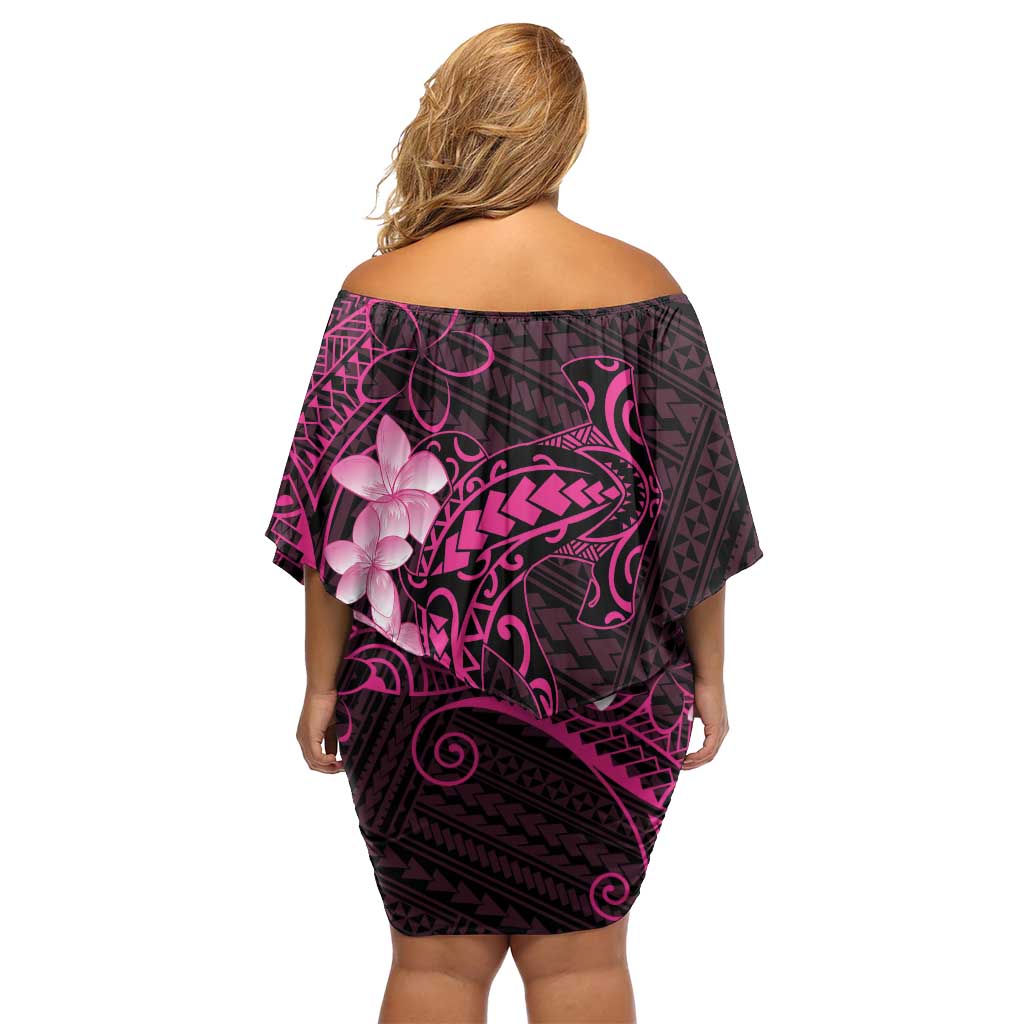 Pink Hawaii Off Shoulder Short Dress Hammerhead Shark Tattoo Curve Polynesian - Polynesian Pride