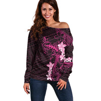 Pink Hawaii Off Shoulder Sweater Hammerhead Shark Tattoo Curve Polynesian - Polynesian Pride
