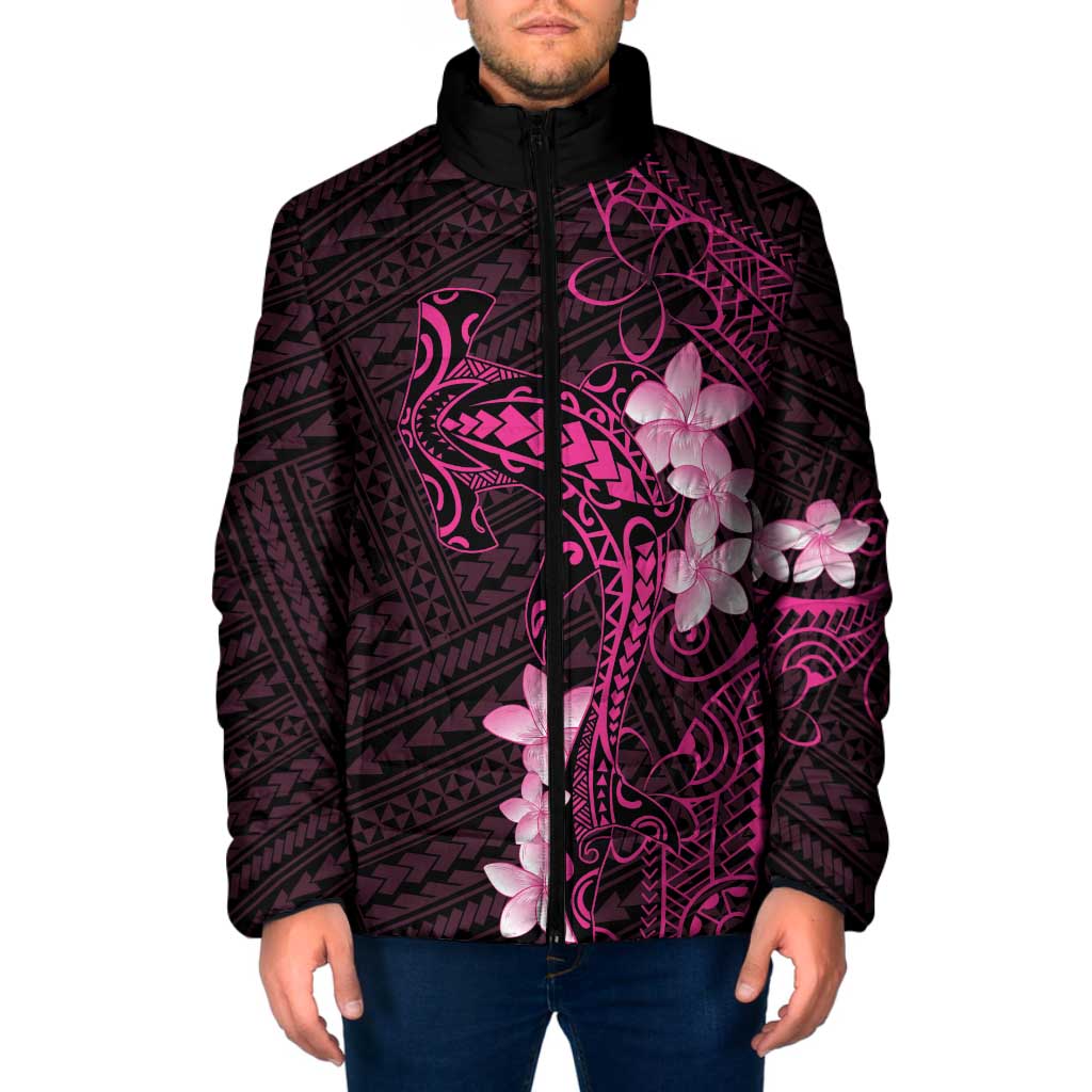 Pink Hawaii Padded Jacket Hammerhead Shark Tattoo Curve Polynesian - Polynesian Pride
