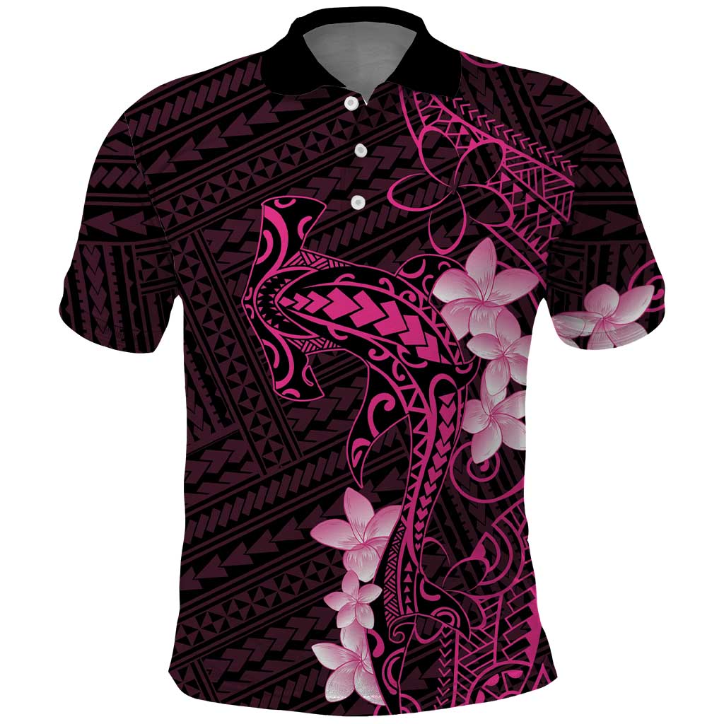 Pink Hawaii Polo Shirt Hammerhead Shark Tattoo Curve Polynesian - Polynesian Pride