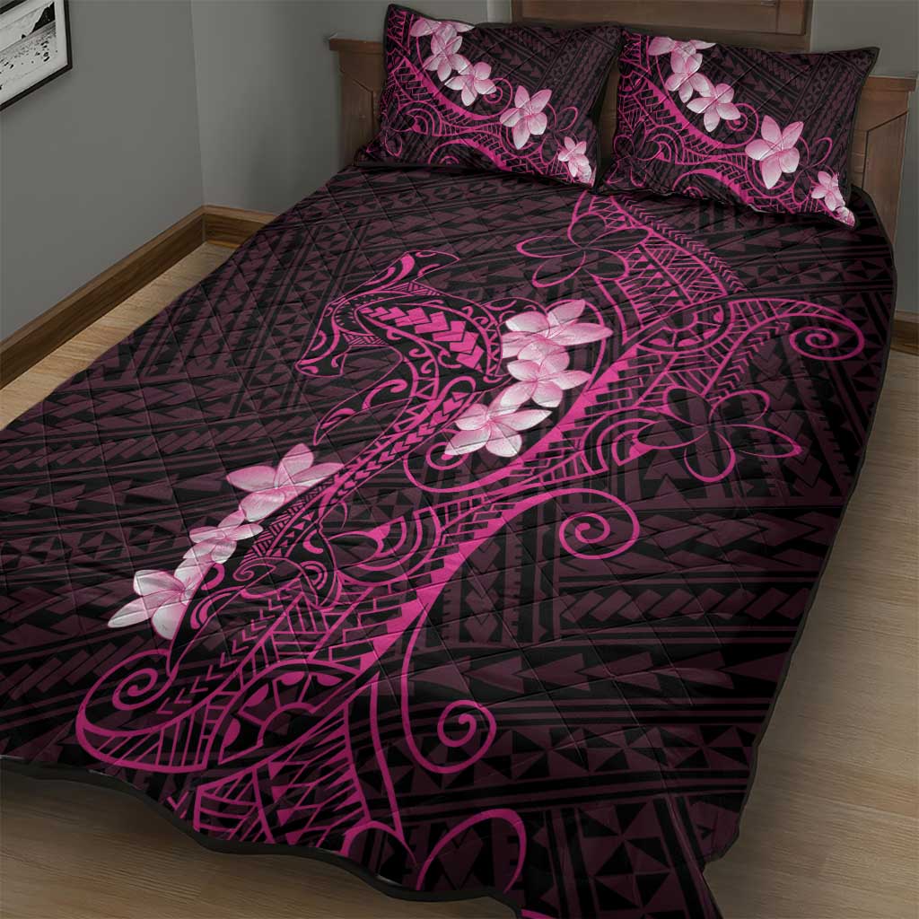 Pink Hawaii Quilt Bed Set Hammerhead Shark Tattoo Curve Polynesian - Polynesian Pride