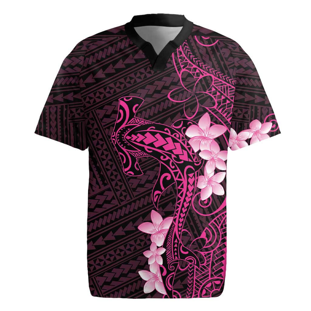 Pink Hawaii Rugby Jersey Hammerhead Shark Tattoo Curve Polynesian - Polynesian Pride