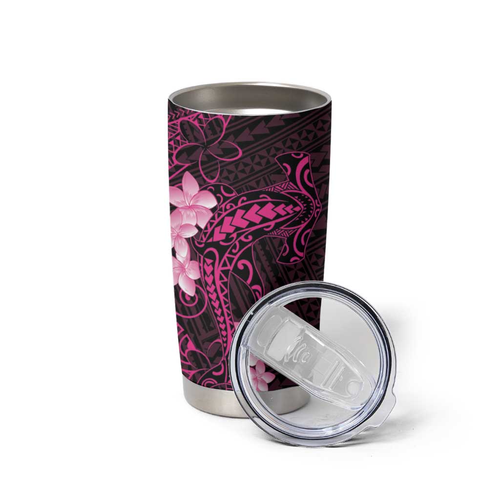 Pink Hawaii Tumbler Cup Hammerhead Shark Tattoo Curve Polynesian - Polynesian Pride