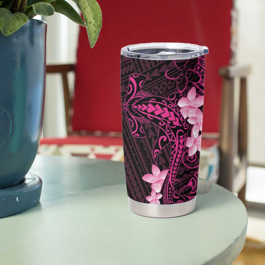 Pink Hawaii Tumbler Cup Hammerhead Shark Tattoo Curve Polynesian - Polynesian Pride