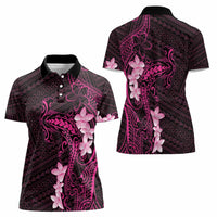 Pink Hawaii Women Polo Shirt Hammerhead Shark Tattoo Curve Polynesian - Polynesian Pride
