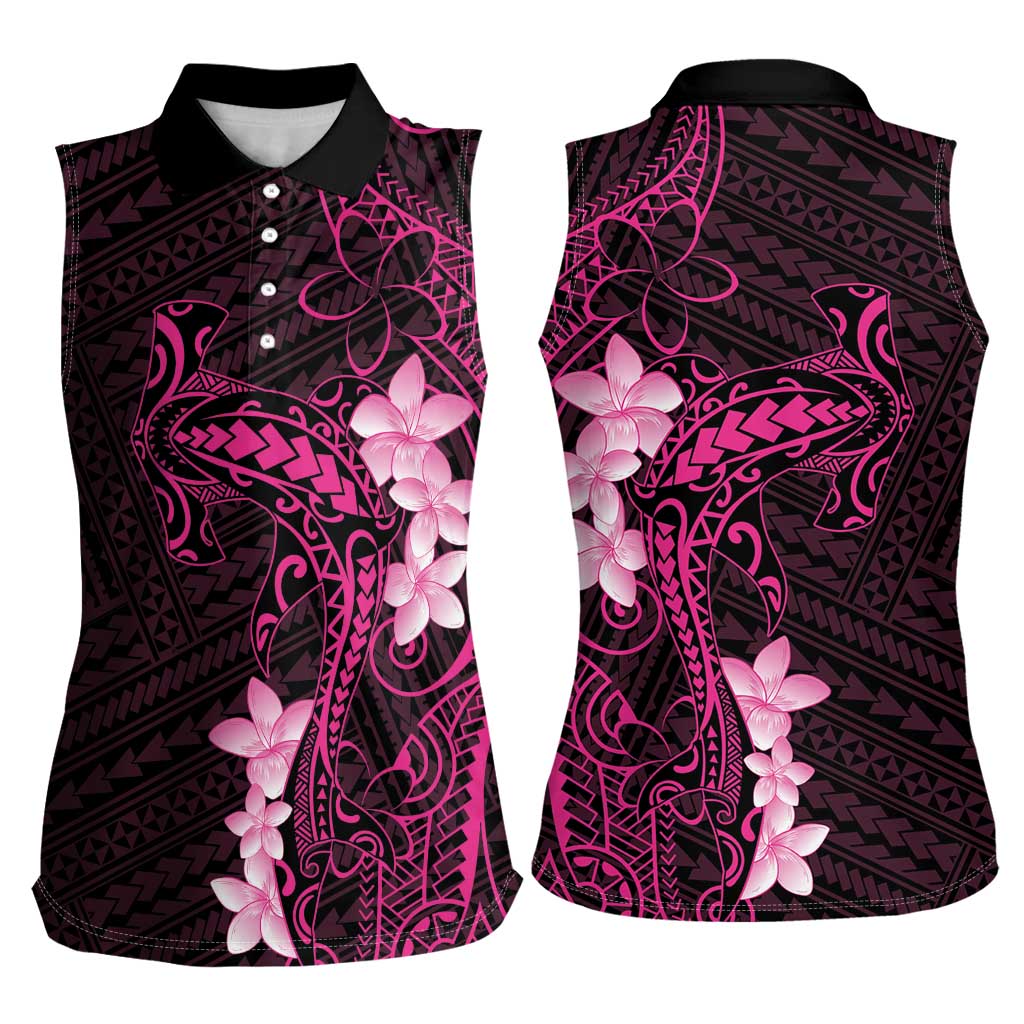 Pink Hawaii Women Sleeveless Polo Shirt Hammerhead Shark Tattoo Curve Polynesian - Polynesian Pride
