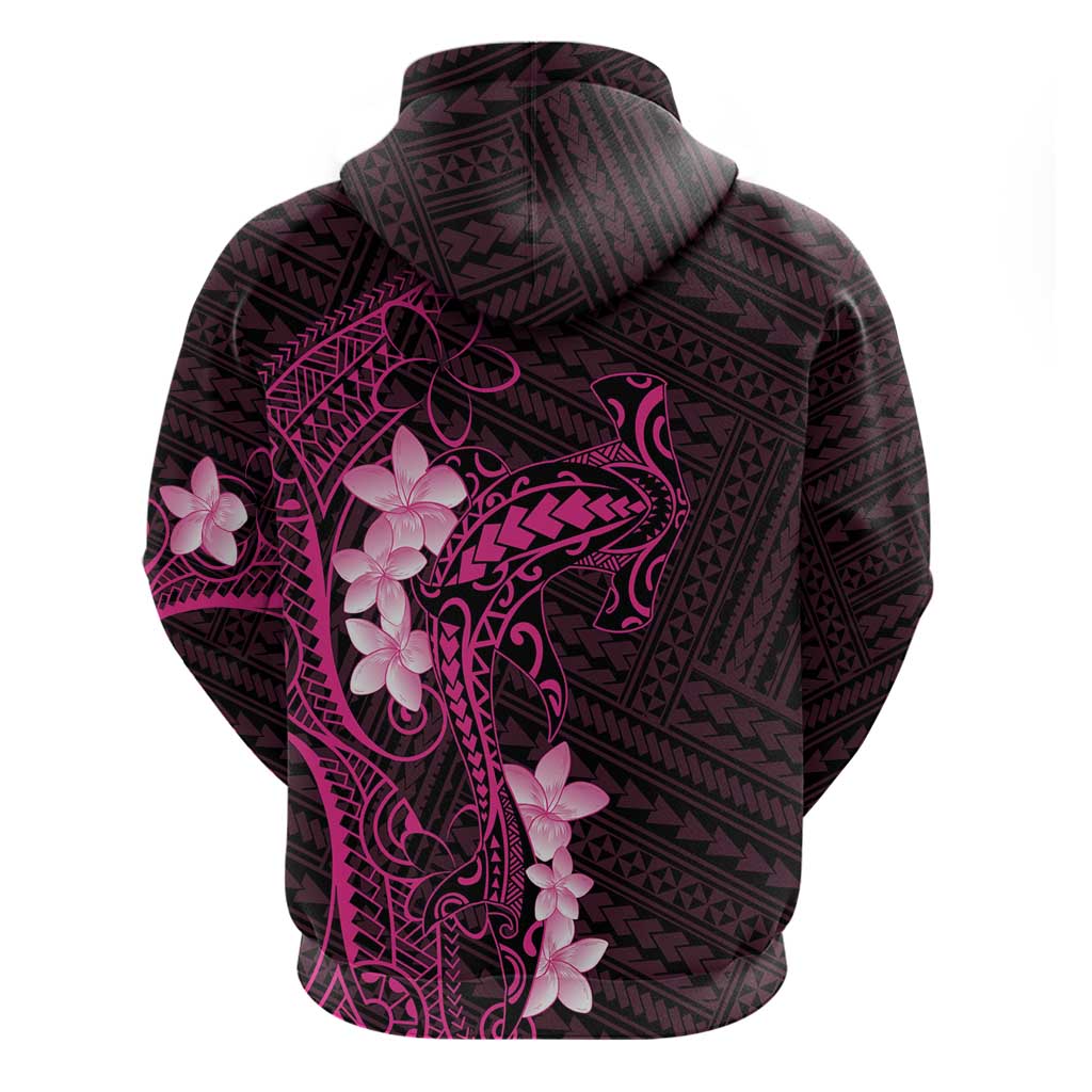 Pink Hawaii Zip Hoodie Hammerhead Shark Tattoo Curve Polynesian - Polynesian Pride