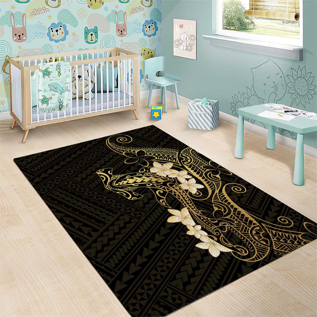 Black and Gold Hawaii Area Rug Hammerhead Shark Tattoo Curve Polynesian - Polynesian Pride