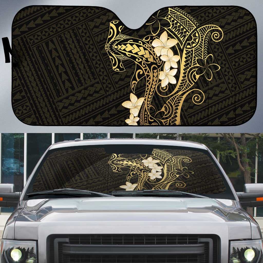 Black and Gold Hawaii Auto Sun Shade Hammerhead Shark Tattoo Curve Polynesian - Polynesian Pride