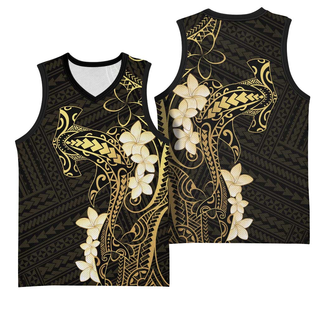 Black and Gold Hawaii Basketball Jersey Hammerhead Shark Tattoo Curve Polynesian - Polynesian Pride