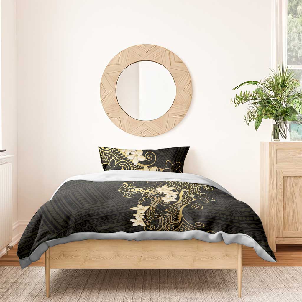 Black and Gold Hawaii Bedding Set Hammerhead Shark Tattoo Curve Polynesian - Polynesian Pride