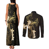 Black and Gold Hawaii Couples Matching Tank Maxi Dress and Long Sleeve Button Shirt Hammerhead Shark Tattoo Curve Polynesian - Polynesian Pride