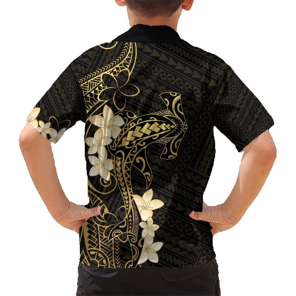 Black and Gold Hawaii Family Matching Short Sleeve Bodycon Dress and Hawaiian Shirt Hammerhead Shark Tattoo Curve Polynesian - Polynesian Pride