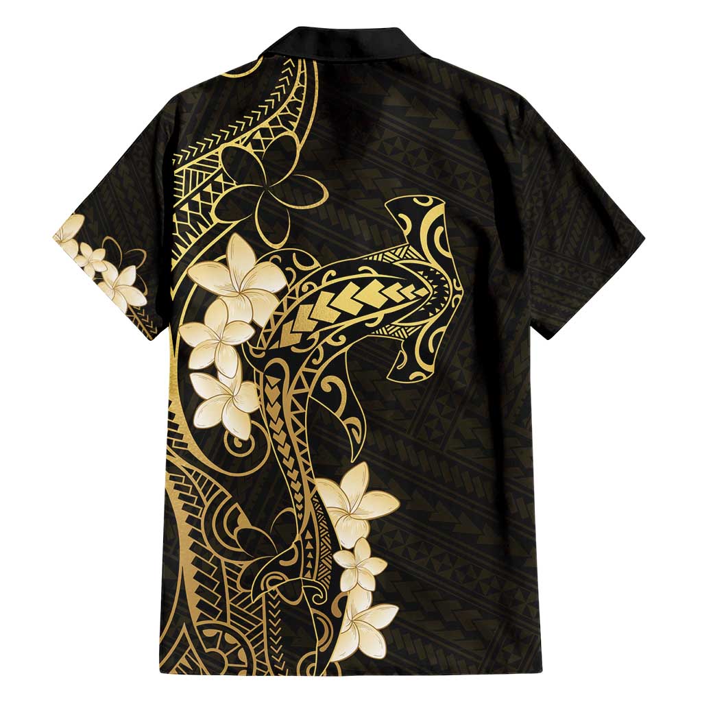 Black and Gold Hawaii Family Matching Short Sleeve Bodycon Dress and Hawaiian Shirt Hammerhead Shark Tattoo Curve Polynesian - Polynesian Pride