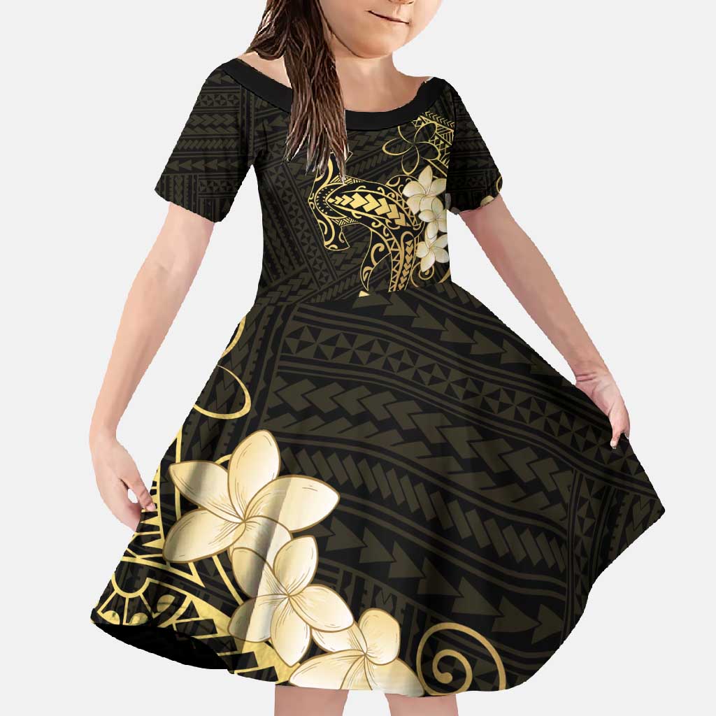 Black and Gold Hawaii Family Matching Summer Maxi Dress and Hawaiian Shirt Hammerhead Shark Tattoo Curve Polynesian - Polynesian Pride