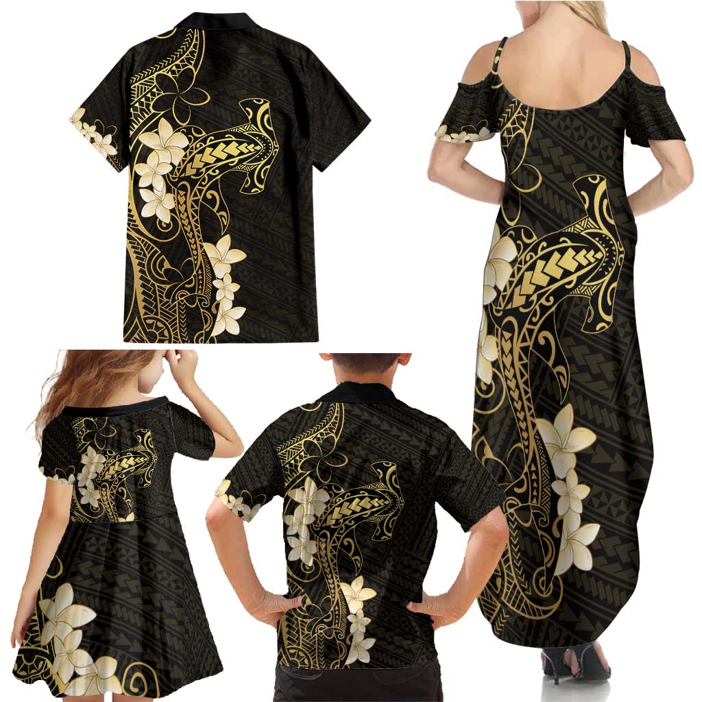 Black and Gold Hawaii Family Matching Summer Maxi Dress and Hawaiian Shirt Hammerhead Shark Tattoo Curve Polynesian - Polynesian Pride