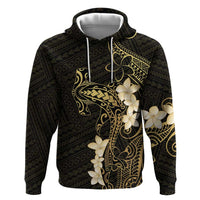 Black and Gold Hawaii Hoodie Hammerhead Shark Tattoo Curve Polynesian - Polynesian Pride