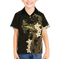 Black and Gold Hawaii Kid Hawaiian Shirt Hammerhead Shark Tattoo Curve Polynesian - Polynesian Pride