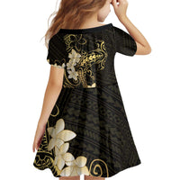 Black and Gold Hawaii Kid Short Sleeve Dress Hammerhead Shark Tattoo Curve Polynesian - Polynesian Pride