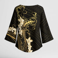 Black and Gold Hawaii Kimono Sleeve Blouse Hammerhead Shark Tattoo Curve Polynesian - Polynesian Pride
