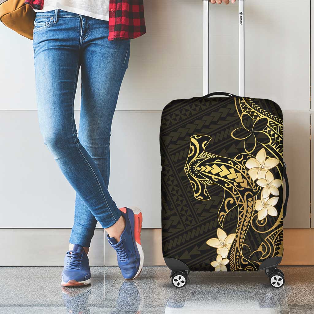 Black and Gold Hawaii Luggage Cover Hammerhead Shark Tattoo Curve Polynesian - Polynesian Pride
