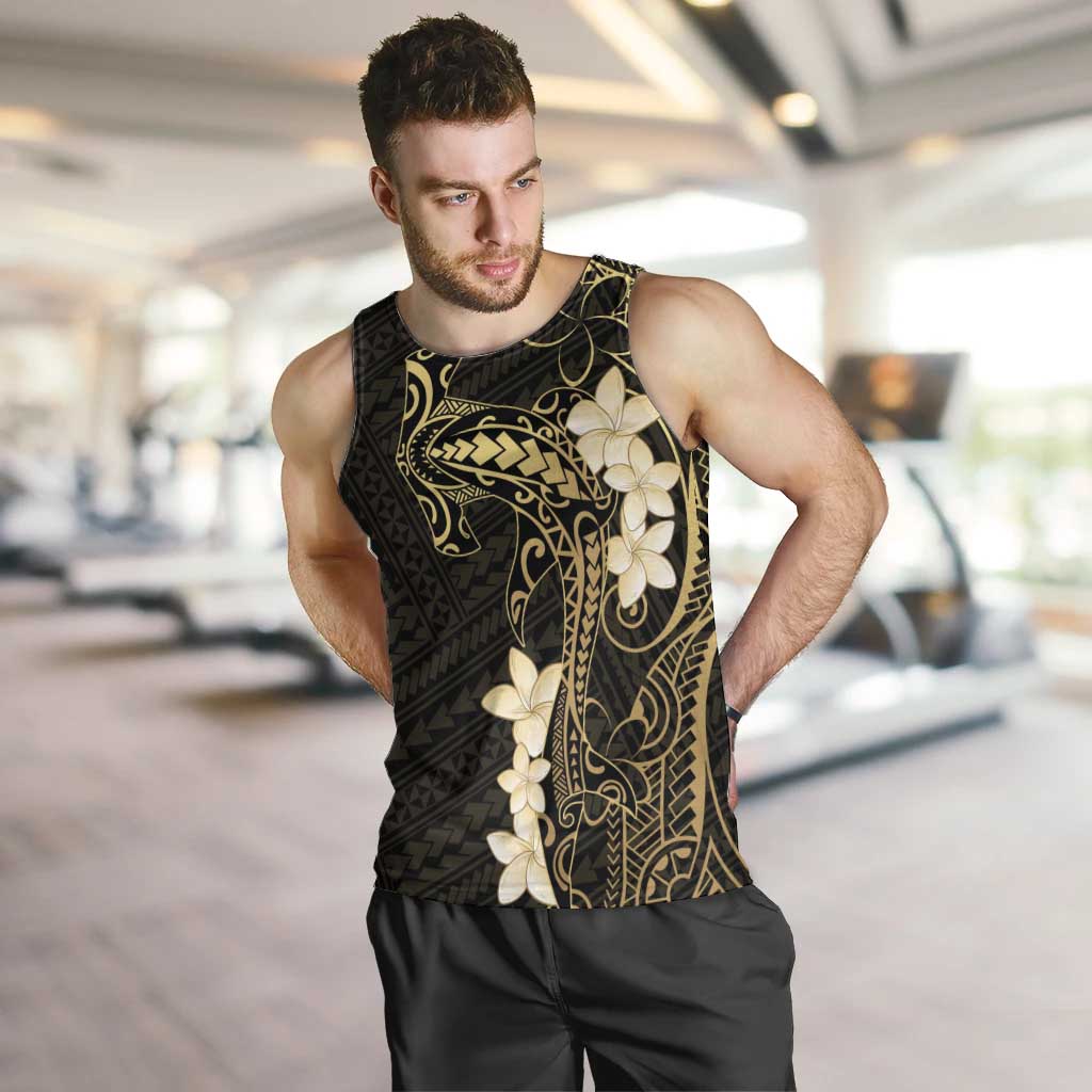 Black and Gold Hawaii Men Tank Top Hammerhead Shark Tattoo Curve Polynesian - Polynesian Pride