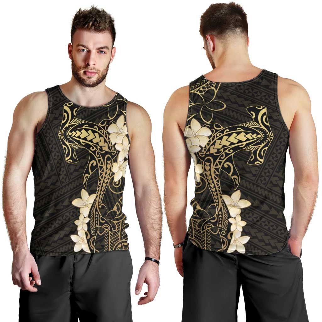 Black and Gold Hawaii Men Tank Top Hammerhead Shark Tattoo Curve Polynesian - Polynesian Pride