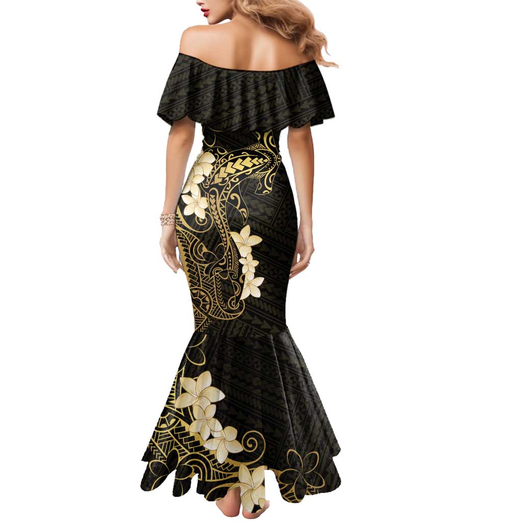 Black and Gold Hawaii Mermaid Dress Hammerhead Shark Tattoo Curve Polynesian - Polynesian Pride