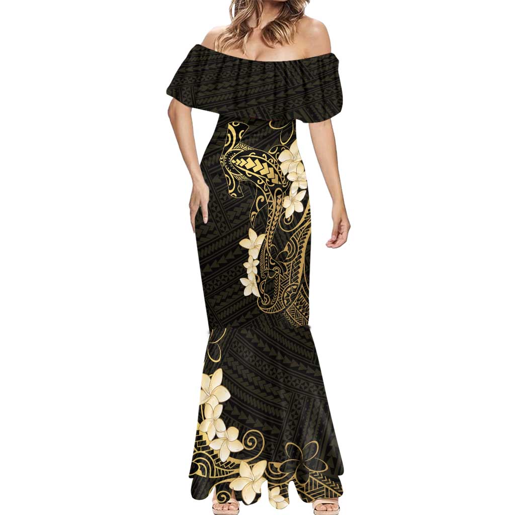Black and Gold Hawaii Mermaid Dress Hammerhead Shark Tattoo Curve Polynesian - Polynesian Pride