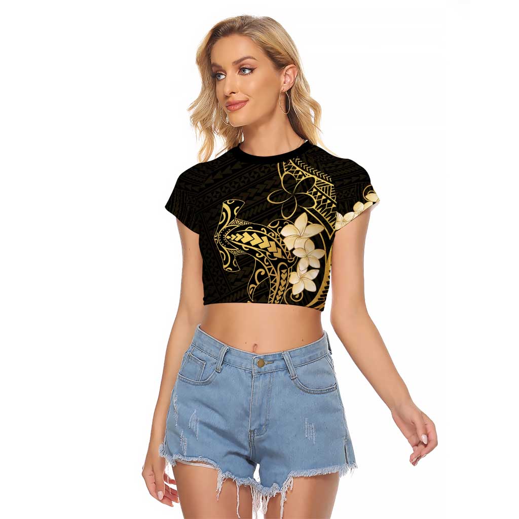 Black and Gold Hawaii Raglan Cropped T Shirt Hammerhead Shark Tattoo Curve Polynesian - Polynesian Pride