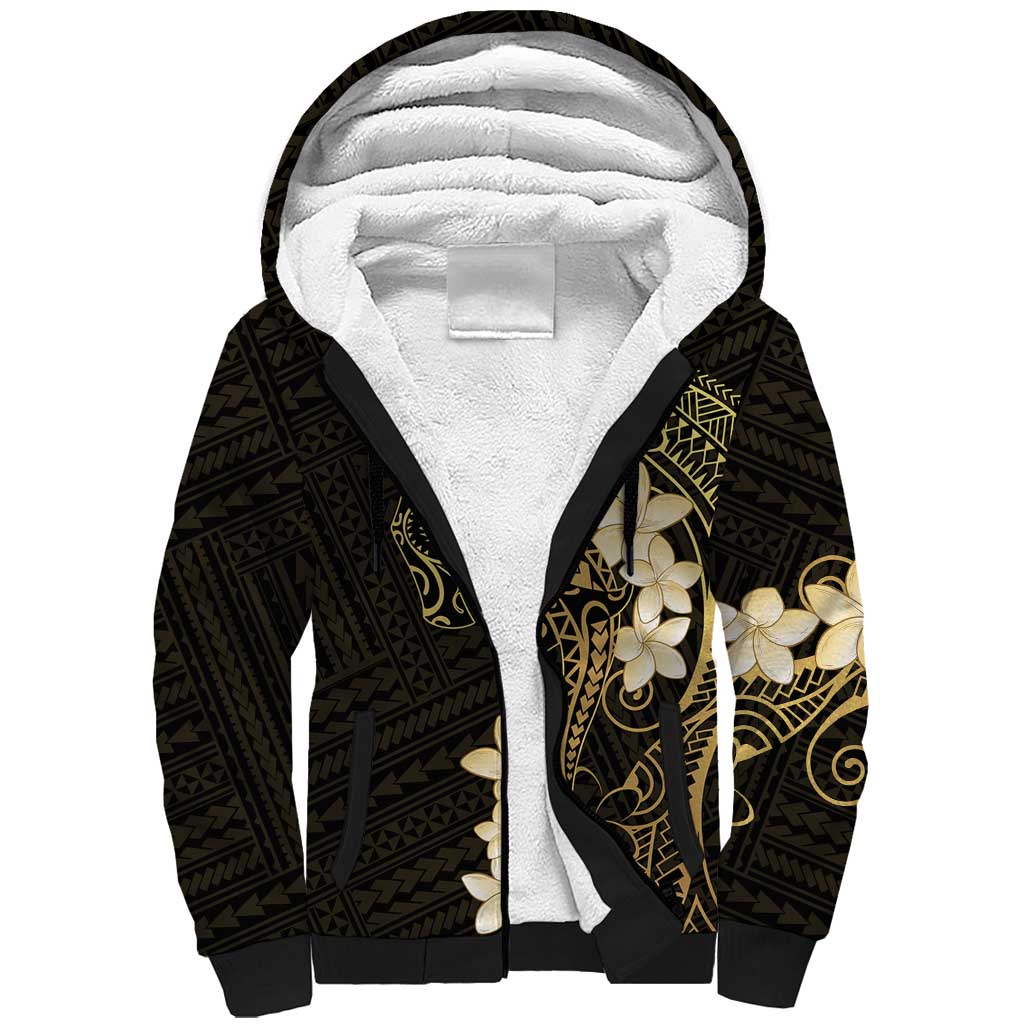 Black and Gold Hawaii Sherpa Hoodie Hammerhead Shark Tattoo Curve Polynesian - Polynesian Pride