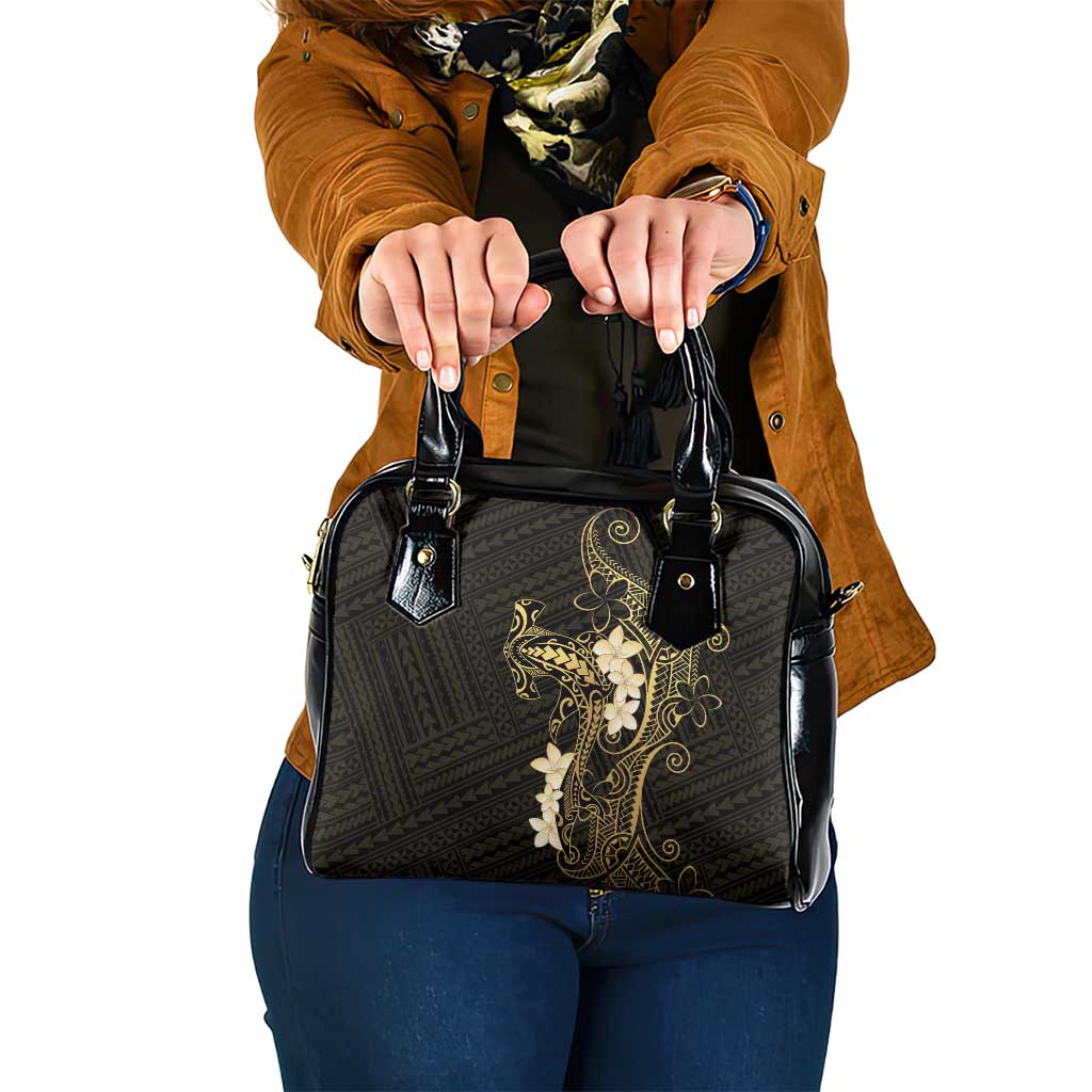 Black and Gold Hawaii Shoulder Handbag Hammerhead Shark Tattoo Curve Polynesian - Polynesian Pride